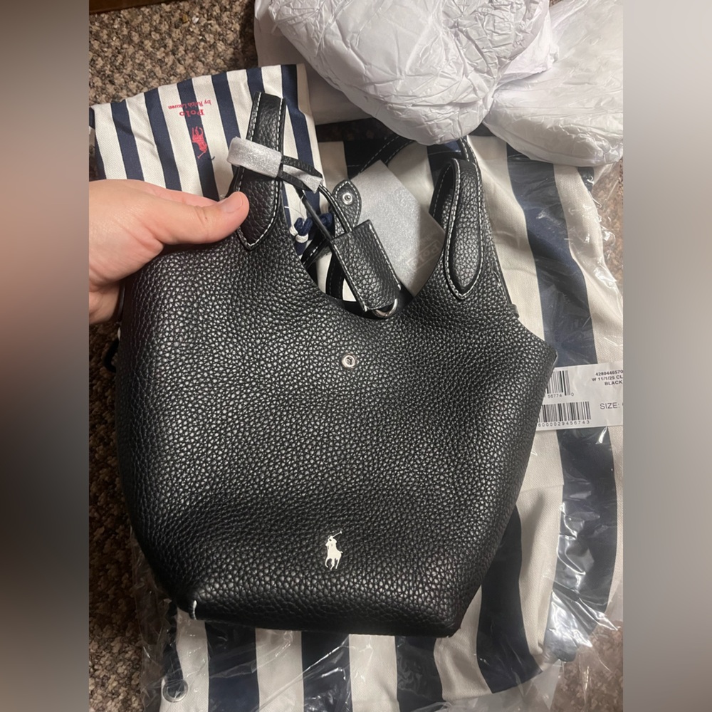 POLO Ralph Lauren Play Leather SMALL Tote & Crossbody BLACK - Picture 4 of 11